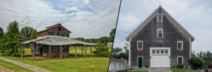 A typical barn of rural North Carolina and the barn at Mount Hope Farm in Rhode Island. 