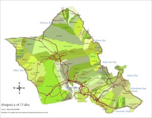 Ahupua'a, the traditional Hawaiian method of land division, gives each community an allotment of all of the available resources. Image via naskan.dvrlists.com.