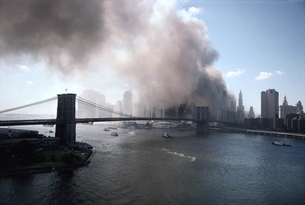 View of Lower Manhattan from the Manhattan Bridge, September 11, 2001